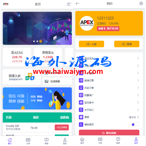 多语言外汇微交易系统/海外微盘源码/时间盘系统